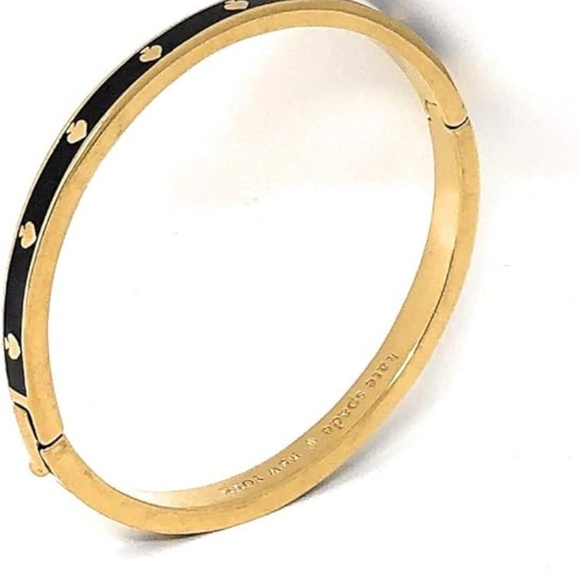 NWT Kate Spade Spot The Spade Thin Black/Gold Tone Bangle Bracelet O0RU2565 NEW - Picture 5 of 8